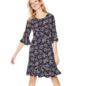 NEW Boden Indie Navy Blue & Light Pink 3/4 Ruffle Bell Sleeve Dress - 4